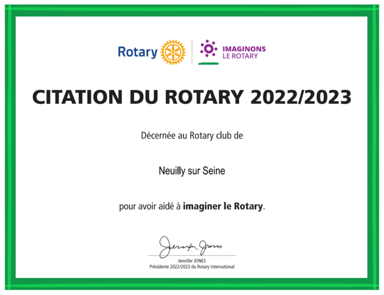 Citation du Rotary International pour l’année 2022/23 du Rotary de Neuilly